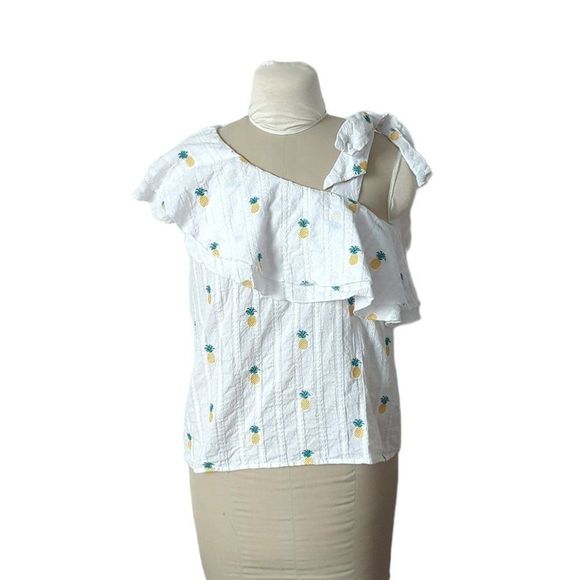 Buffalo  David Bitton Pina Colada Pineapple Embroidered Asymmetrical Top - Picture 2 of 5